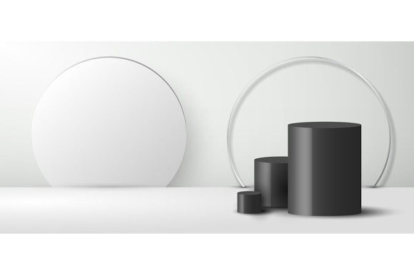 3D Black Cylinder Shape White Backdrop