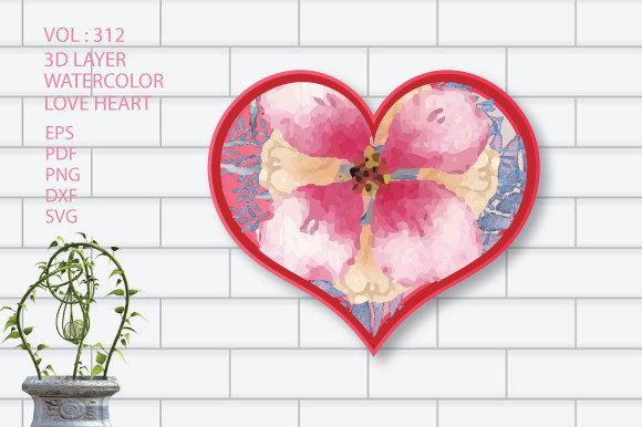 3d Valentine Layer Love Heart Watercolor