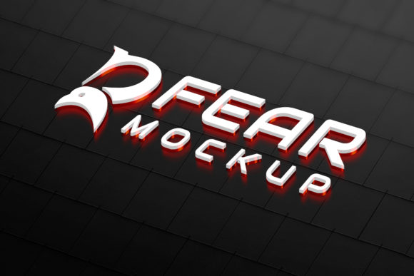 3D White Red Neon Light Logo Mock-Up