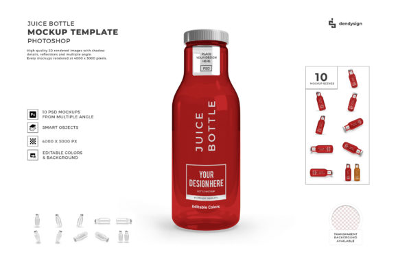 Juice Bottle 3D Mockup Template Bundle