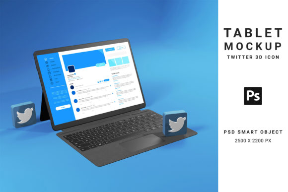Tablet Mockup with Twitter 3d Icon